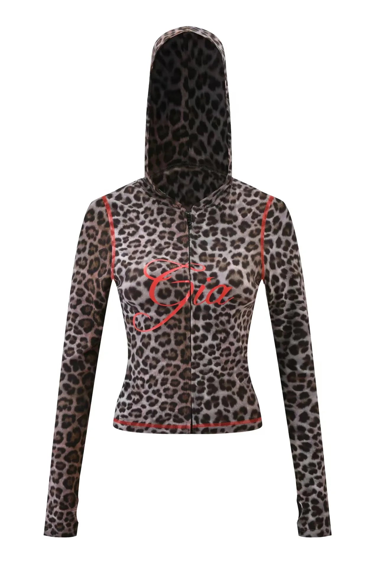 GIA Front Shoulder Slim Fit Jacket Pants Set with Letter Print Design Hooded Zipper Snake Pattern Short Fit Streetwear