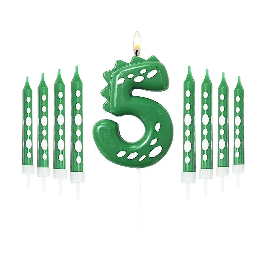 New Green Dinosaur Candle Point Pencil Candles Combination Set 0-9 Number Birthday Candles Party Anniversary Cake Decoration