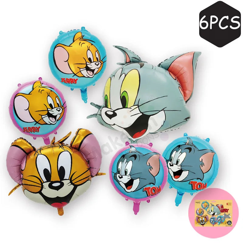 Cartoon T-Tom And J-Jerry Party Decorations Banner Latex Foil Balloons Cake Topper Birthday Movie Show Party Supplies Set Favor