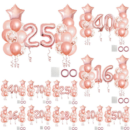 25pcs Rose Gold Mixed Balloons 10 15 16 18  20 21 25 30 35 40 50th Birthday Party Decorations  Woman Birthday Anniversary Decor