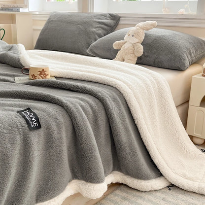 Thickened Double-layer Lamb Fleece Flannel Blanket for Bed Office Air Conditioning and Nap Throw Soft Blanket for Bedding Sofa