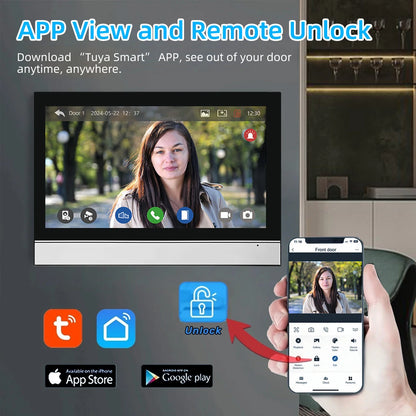 Tuya 1080P 7/10 inch Color Touch Screen WiFi Doorbell Intelligent APP Intercom Kit with Mobile Detection 128G Image Storage