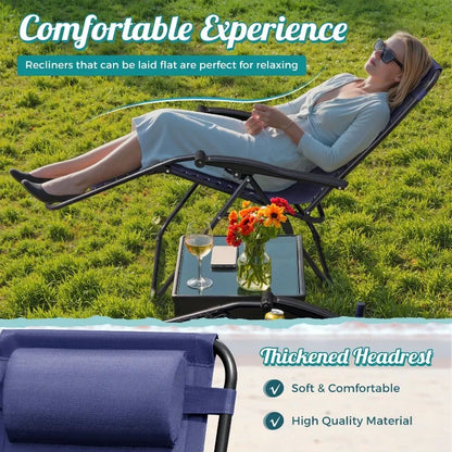 Zero Gravity Chair Patio Folding Lawn Outdoor Lounge Gravity Camp Reclining Lounge Chair With Cup Holder Pillows For Poolside Backyard And Beach Set Of 2 (Blue)