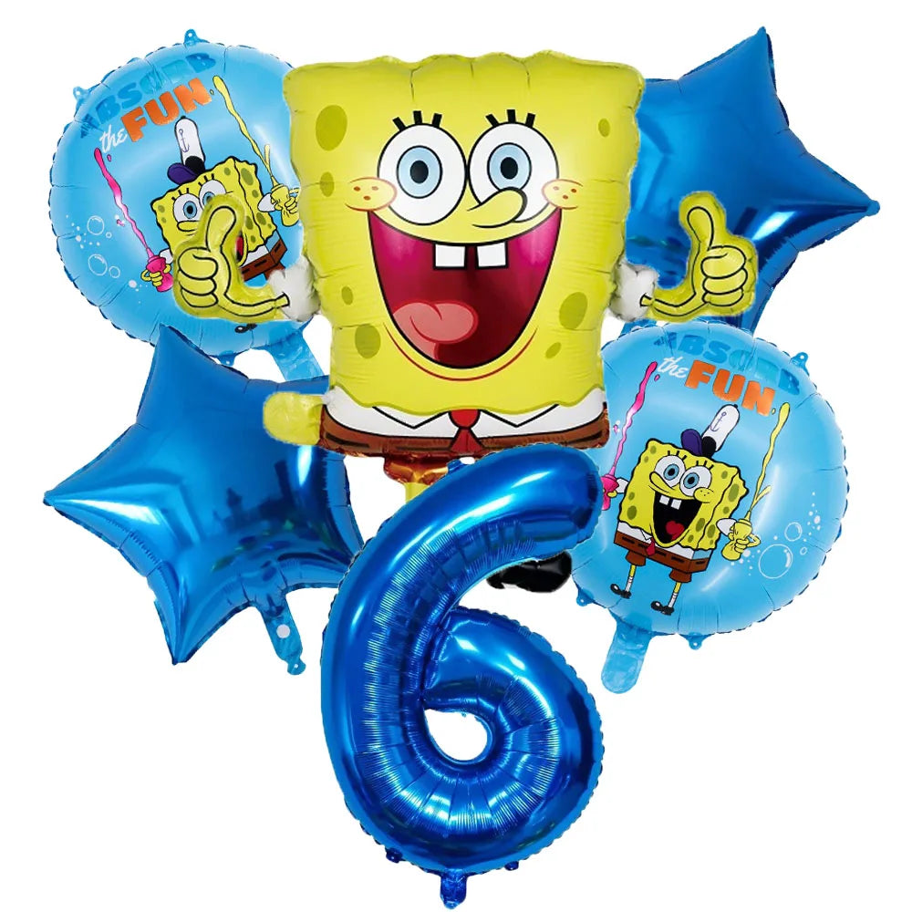 6Pcs SpongeBob Patrick Star Balloon set Birthday Party Golde Blue Numbers Balloons Boys Girls Baby Shower Party Supplies Gifts