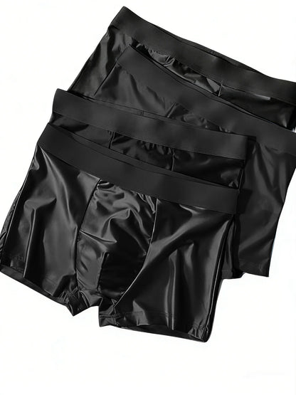 4 Pieces of Luxury Ice Silk Satin Flat Briefs, Men's Underwear, Smooth Cool Briefs, Breathable and Comfortable Fit Briefs