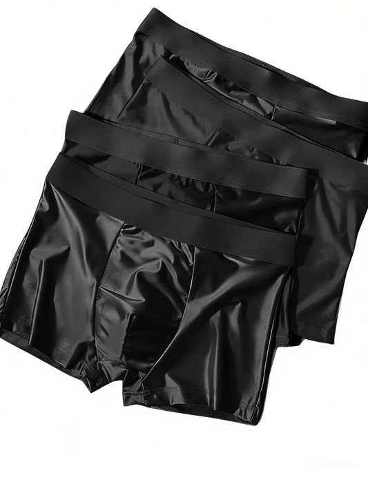 4 Pieces of Luxury Ice Silk Satin Flat Briefs, Men's Underwear, Smooth Cool Briefs, Breathable and Comfortable Fit Briefs