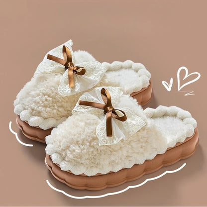 2026 New Women's Plush Slippers - Bow Detail Winter House Shoes, Ultra-Soft Non-Slip Indoor Slippers for Home&Maternity Comfort