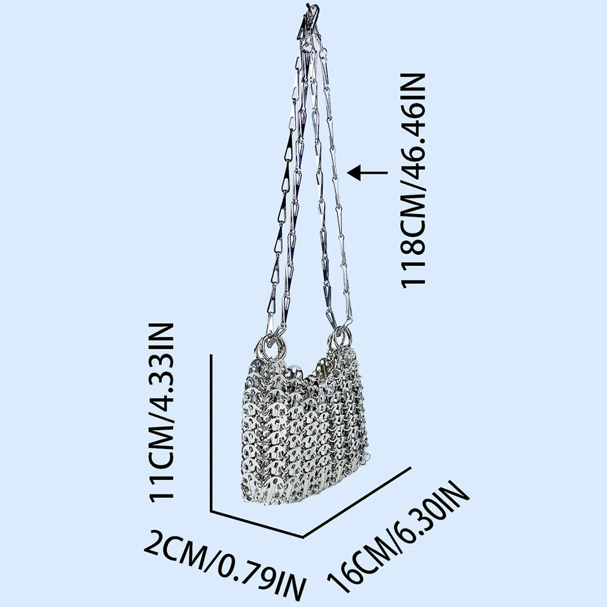 Silver Shiny Bag Handmade Woven Beaded Sequin Bag Mobile Phone Bag Long Shoulder Strap Single Shoulder Crossbody Bag for Women