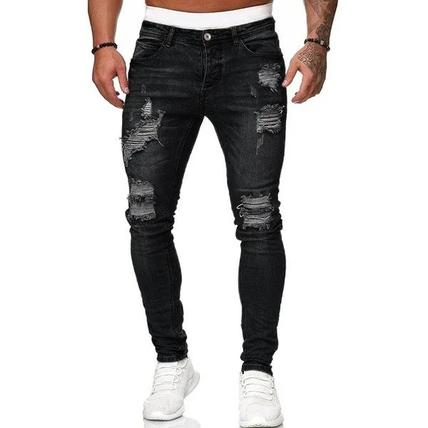 2025 New mbroidery Skinny Ripped Jeans Men Cotton Stretchy Hole Slim Fit Hip Hop Denim Pants Casual Jeans for Men Jogging Trouse