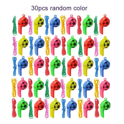 10/20/30pcs Football Style Whistle with Rope Plastic Colorful Party Gathering Noise Producing Material Cute Cartoon Whistles TMZ