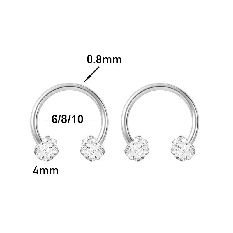 2pcs Stainless Steel Crystal CZ Tragus Piercing Helix Studs Earrings