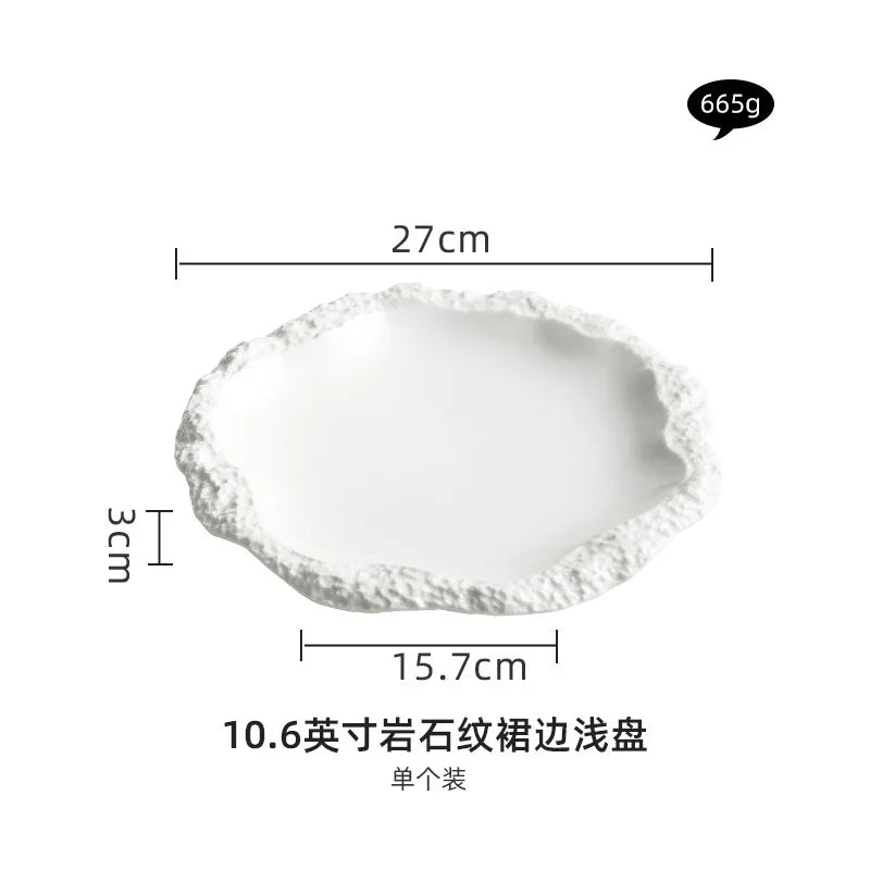 Rock Pattern Skirt Plate Dish Dish Household Ceramic Flat Shallow Plate Hotel Display Plate