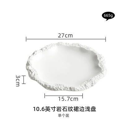 Rock Pattern Skirt Plate Dish Dish Household Ceramic Flat Shallow Plate Hotel Display Plate