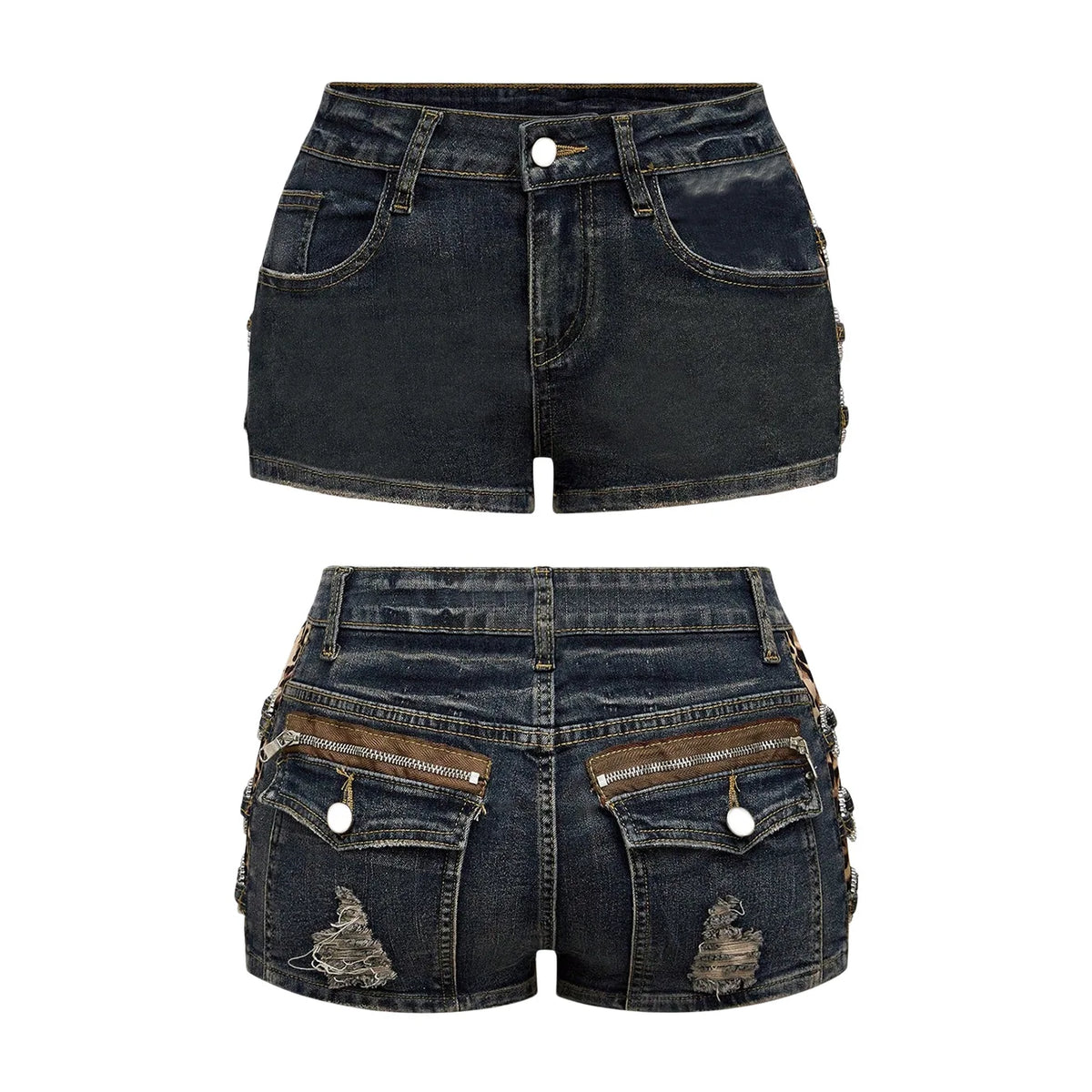 High Waist Distressed Denim Shorts Female Jeans Womens Jeans Shorts Vintage Y2K Punk Style Embroidered Hot Pants