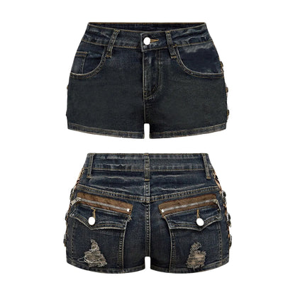 High Waist Distressed Denim Shorts Female Jeans Womens Jeans Shorts Vintage Y2K Punk Style Embroidered Hot Pants