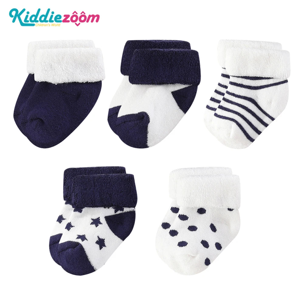 Kiddiezoom 5 Pairs/Set Four Seasons 0-12Months Fashion Newborn Baby Boy Girl Socks 100%Cotton Soft Infant Accessories