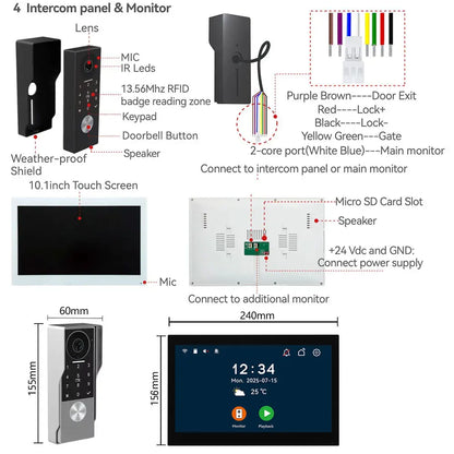 7/10inch Touch Screen 5G WiFi Video Doorbell 2-Wire TUYA Smart 1080P Camera Video Doorphone Intercom Password IC Card APP Unlock