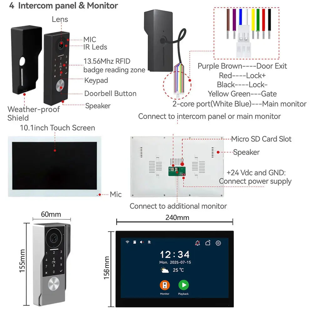 7/10inch Touch Screen 5G WiFi Video Doorbell 2-Wire TUYA Smart 1080P Camera Video Doorphone Intercom Password IC Card APP Unlock