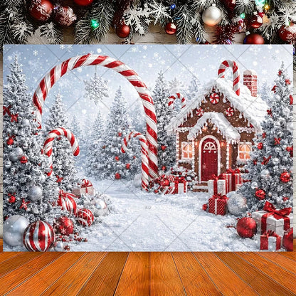 Winter Christmas Candy Vine Arch Theme Banner Background, Children's Birthday Party, Home Decoration Photography Backdrop Cloth