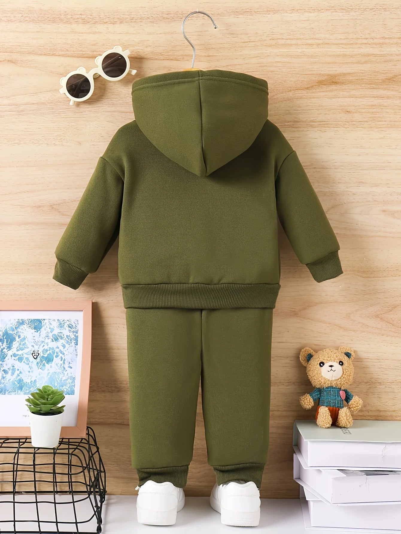 Newborn Baby Boy Fun Cartoon Bear Print Long Sleeve Fleece Sweatshirt with Casual Sports Pants Set Spring Autumn Gift
