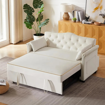 hansones 65'' 3-in-1 Folding Convertible Sofa Bed, Pullout Sofa, Modern Chenille Fabric, 360° Swivel Side Table, Easy Assembly,