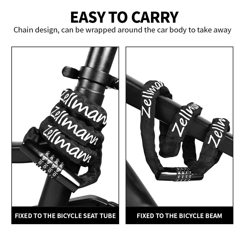 Bicycle Chain Lock | 100 cm & Four-Digit Combination | Bicycles & Compatible E-Bikes