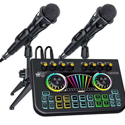 TENLAMP X3-E300 Bluetooth Sound Board Voice Changer & Podcast Microphone Bundle Kit for 4 People, Live Sound Card Audio Mixer Full Set for PC Phone Gaming Singing Karaoke Live Streaming Recording