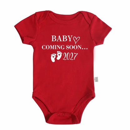 Baby Coming Soon 2027 Baby Bodysuit Pregnancy Announcement Onesie Short Sleeve Cotton Newborn Outfit Baby Reveal Photo Prop