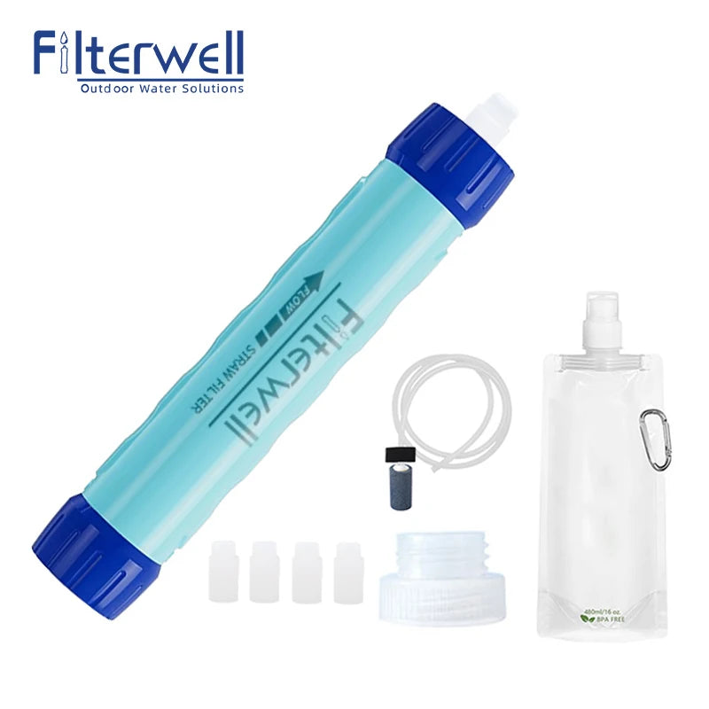 Filterwell Portable Camping Water Filter Straw Survival Outdoor Gravity Drinking Water Purifiers Hiking Supplies Tourist Travel