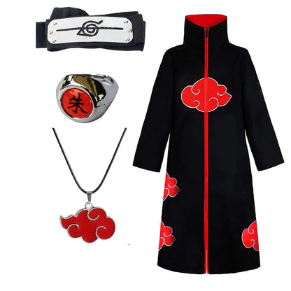 Anime Ninja Cosplay Akatsuki Cosplay Costume Uchiha Itachi Red Cloud Cloak Robe Cloak Headband Props Halloween Clothe
