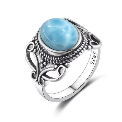 Original Certified 925 Silver Rings Larimar Natural Blue Stone 8*10MM oval shape twist Rings Fine Jewelry Gifts for Women Men
