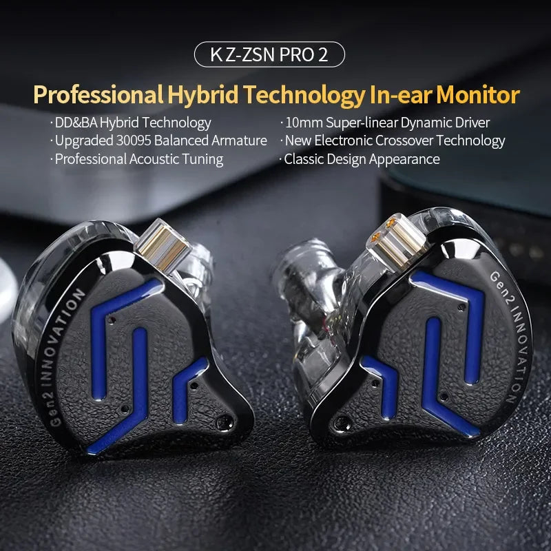 KZ ZSN Pro 2 Hybrid Drive 1BA 1DD in Ear Earphones HIFI Bass Headset Monitor Earbuds Sport Game Headphone EDXPROX ZS10PRO