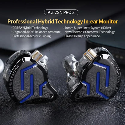 KZ ZSN Pro 2 Hybrid Drive 1BA 1DD in Ear Earphones HIFI Bass Headset Monitor Earbuds Sport Game Headphone EDXPROX ZS10PRO