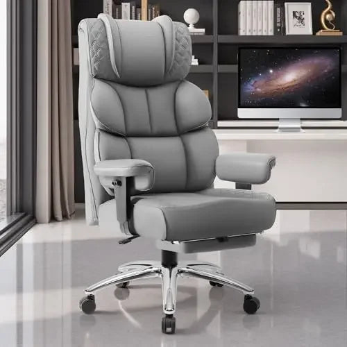 Office Desk Chair, Big and Tall Leather Gaming Chair with Footrest, Ergonomic Comfy Executive High-Back Reclining Computer