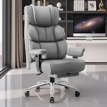 Office Desk Chair, Big and Tall Leather Gaming Chair with Footrest, Ergonomic Comfy Executive High-Back Reclining Computer
