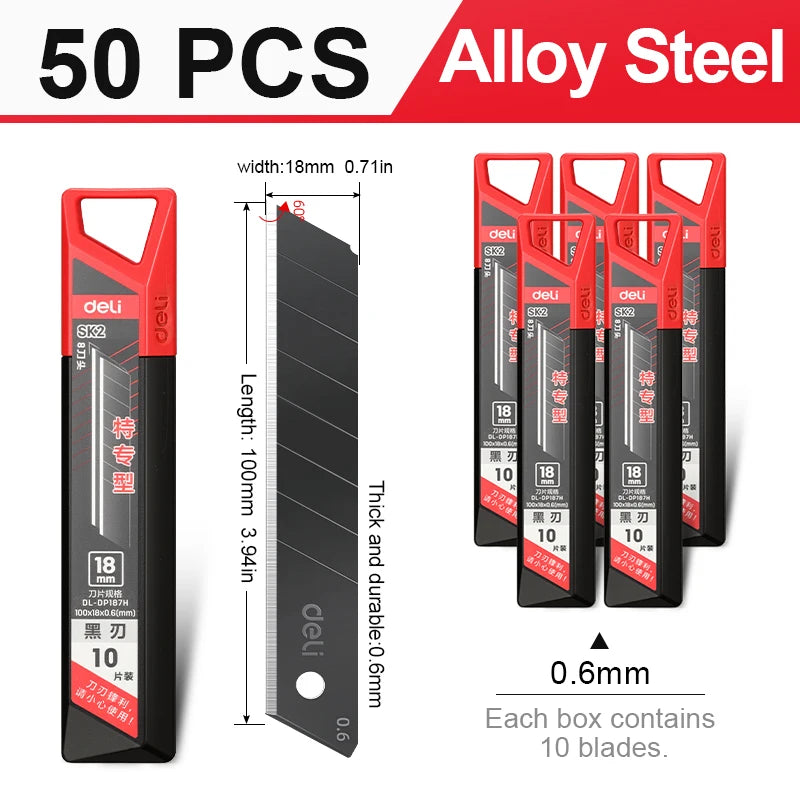 Heavy Duty 18mm Utility Knife Blades, 0.6mm Thick 60° Angle Alloy Steel, for Flooring, Packaging & Industrial Materials Cutting