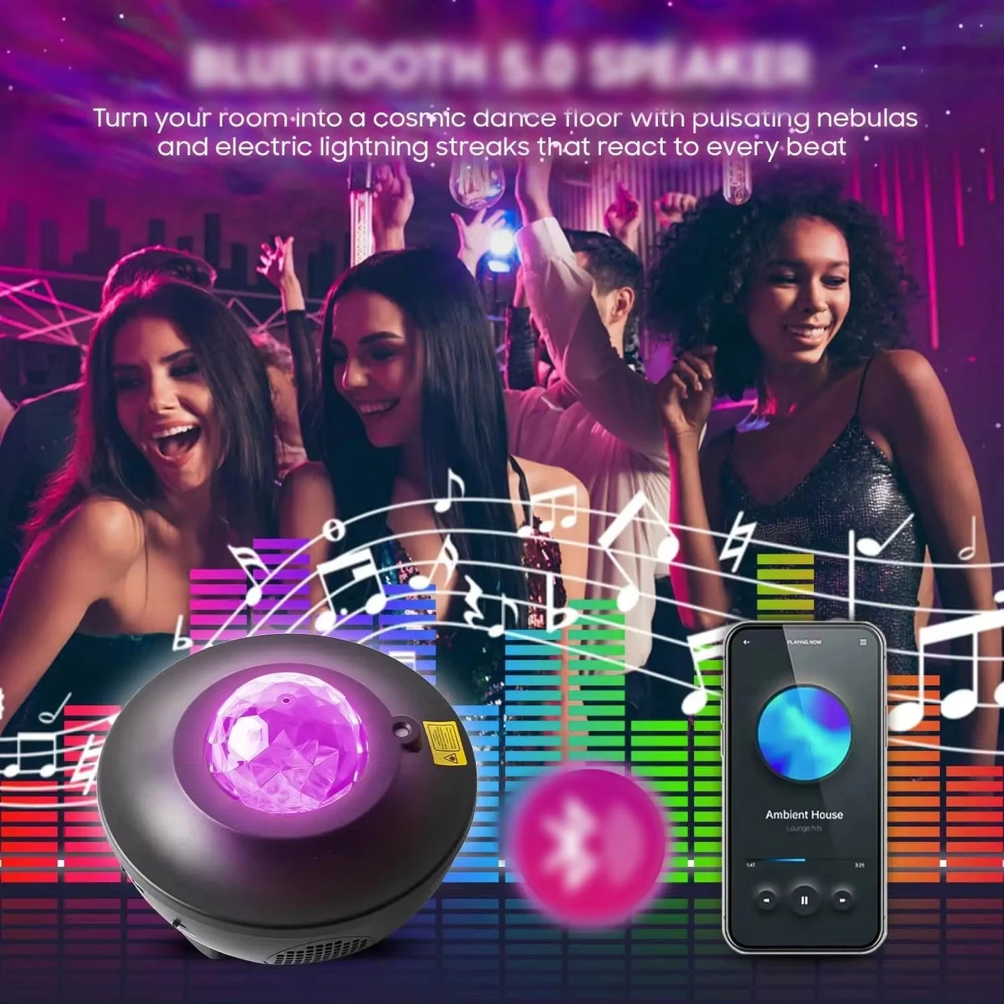 LED Starry Sky Projector Night Light Remote Control Switch USB Music Player Ocean Wave Galaxy Ambient Light Kids Birthday Gift