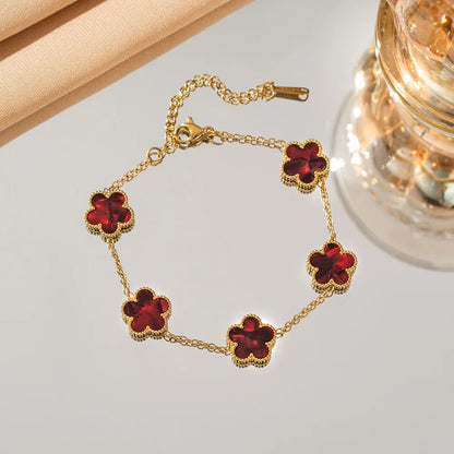 Lucky Five-Leaf Flower 18k Gold Plated Stainless Steel Bracelet Women's Exquisite Five-Pointed Star Luxury Party Jewelry Gift