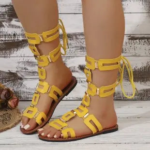 2026 New Fashionable Flat Sandals with Back Lace-up Designer Women's Sandals Sexy Open Toe Roman Style Casual Summer Boots 36-43