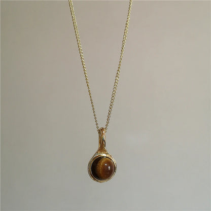 Vintage Leather Brown Stone Sun Pendant Beaded Choker Clavicle Chain Necklace For Women Unique Y2K Personalized Grunge Jewelry