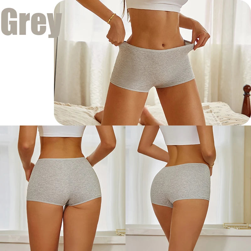 FINETOO 3PCS/SET Women's Cotton Panties Seamless Sports Boxers Underwear Female Solid Color Briefs Cozy Intimate Underpants Soft