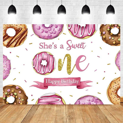Donut Ice Cream Candy Photography Background 1st Birthday Party Decor Cake Table Banner Children Portrait Photo Studio Props