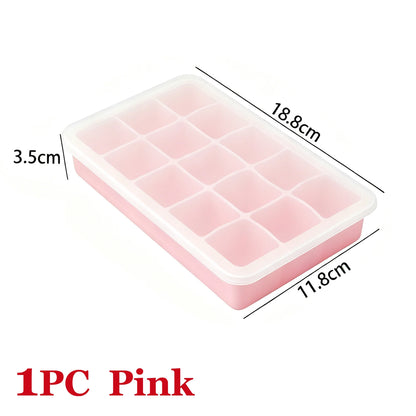 15 Grids Ice Cube Trays 100% Food Grade Silicone Ice Molds Easy Release Flexible Ice Cubes Mould with Lid for Whiskey Cocktail