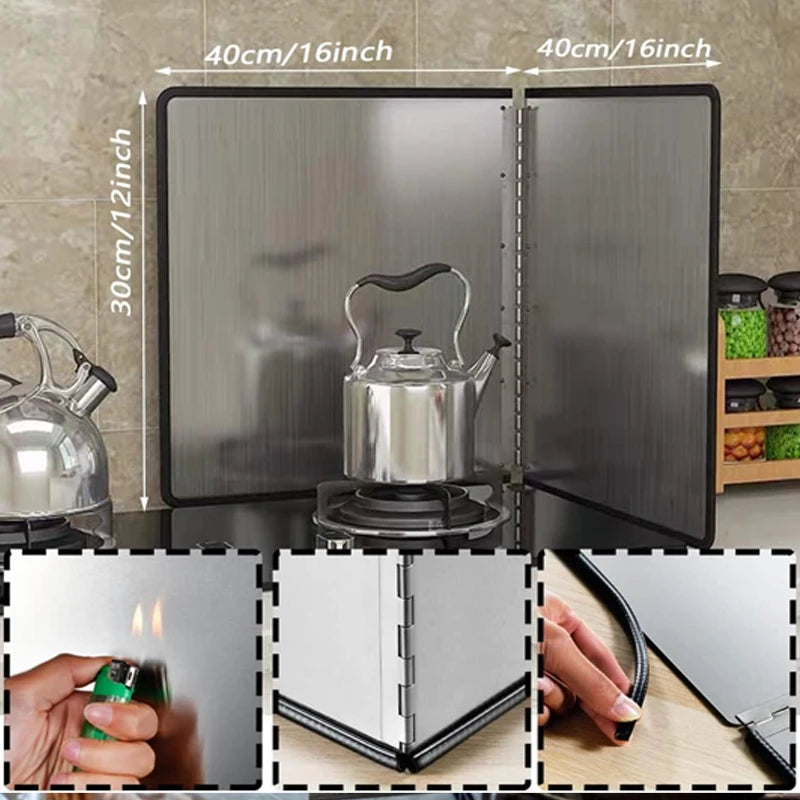 Foldable Stainless Steel Oil Splatter Guard for Frying Pan Oil Splash Insulation Board Nonstick Kitchen Cooking Tool