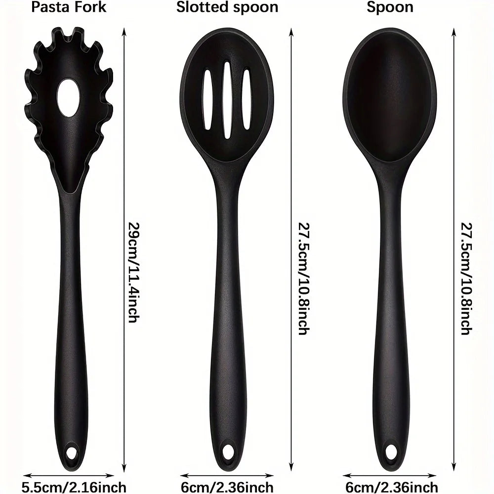 1/3-Piece Silicone Cooking Spoon Set - Heat-Resistant, Large Slotted & Solid Spoons for Non-Stick Cookware, Mixing & Filling