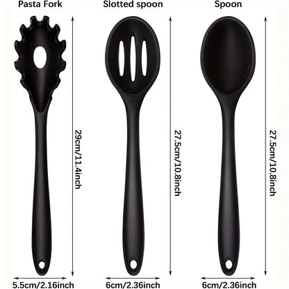 1/3-Piece Silicone Cooking Spoon Set - Heat-Resistant, Large Slotted & Solid Spoons for Non-Stick Cookware, Mixing & Filling