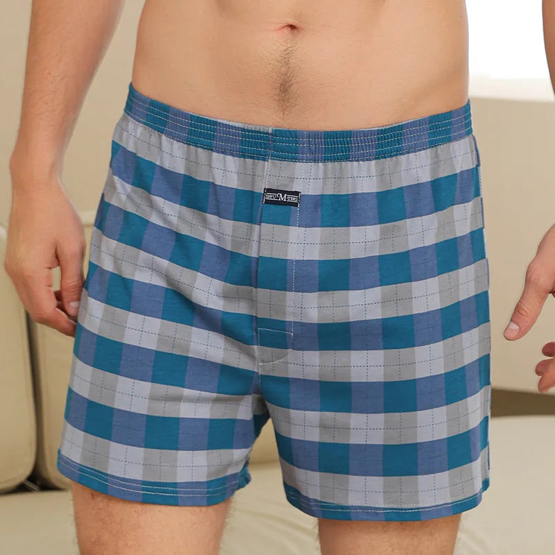 Men's Aro Pants Cotton Lattice Underwear Loose High Waist Breathable Home Boxer Shorts Pouch Underpants Plus Size M-3XL