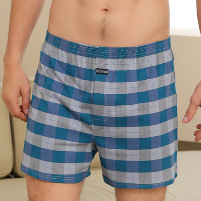 Men's Aro Pants Cotton Lattice Underwear Loose High Waist Breathable Home Boxer Shorts Pouch Underpants Plus Size M-3XL