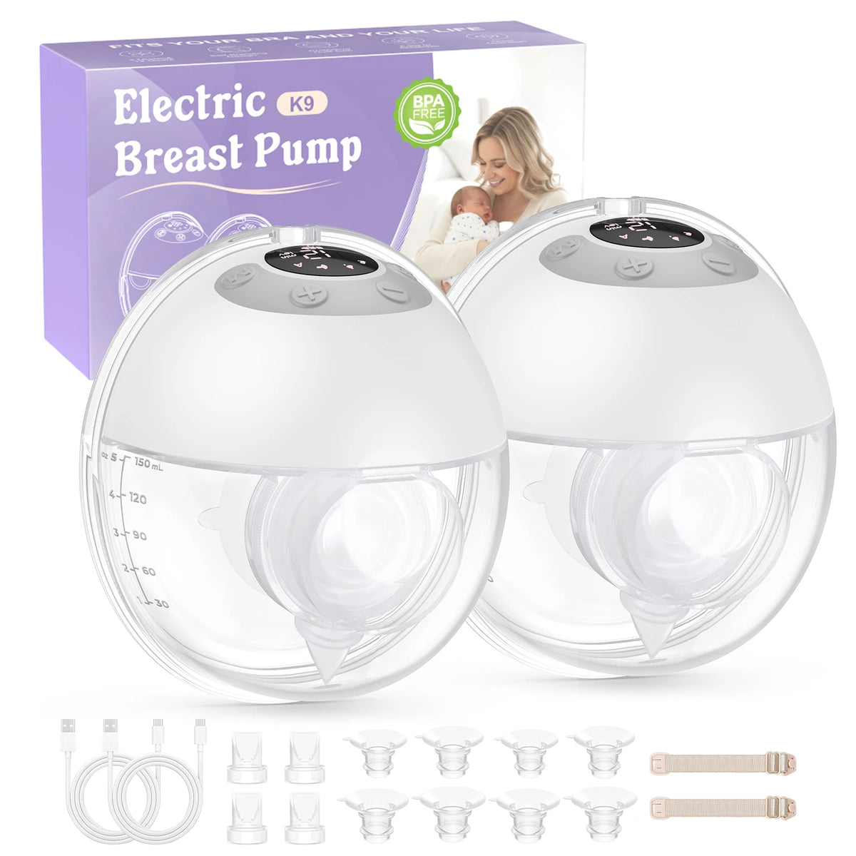 Breast Pump Hands-Free, Upgraded Wearable for Beginners, 325mmHg Strong Suction, 4 Modes & 12 Levels, Fast Milk Storage, Leak-proof, 17/19/21/24/27mm Flanges, USB-C Fast Charging, Quiet Operation, Comfortable Portable Design