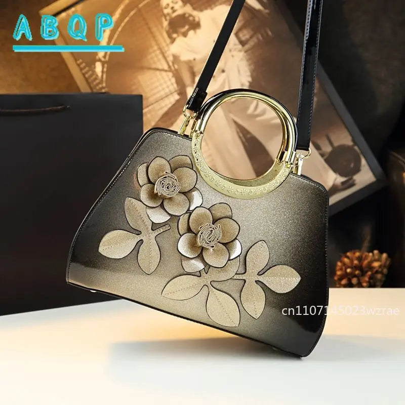 ABQP New Women's Handbag Large Capacity Shiny Fashionable Women's One-shoulder Crossbody Luxury Brand 3D Flower Women's Bag